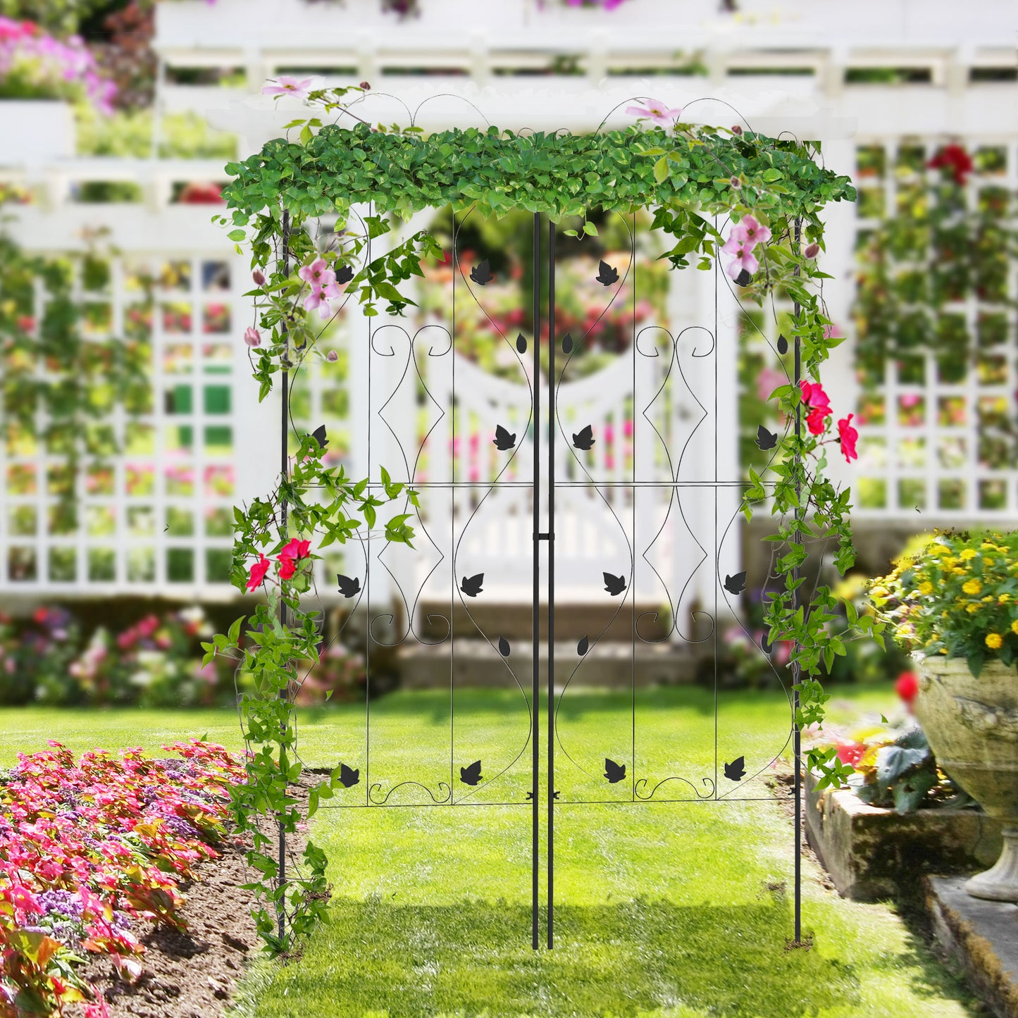 outsunny-metal-trellis-set-of-2-garden-trellis-for-climbing-plants-support-frames-leaf-design