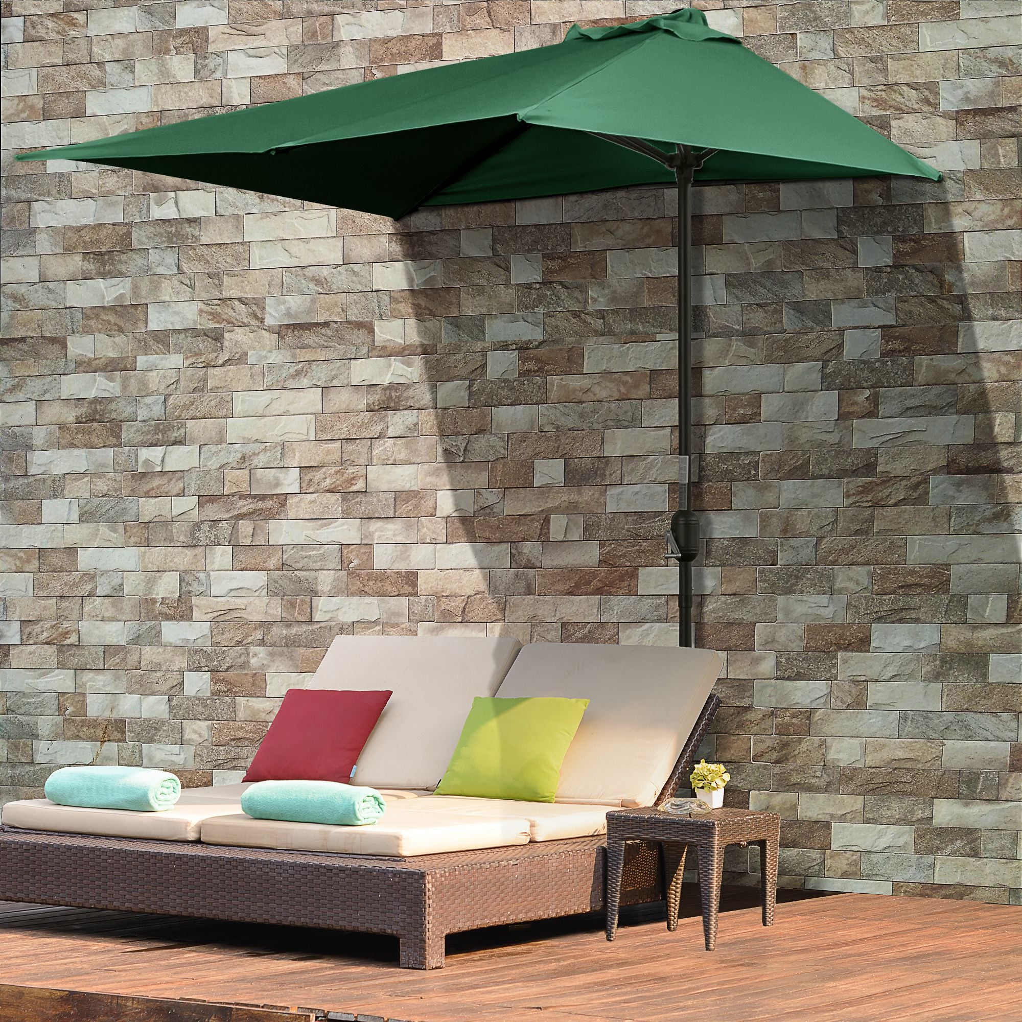 half patio umbrella uk Outsunny 3(m) Parasol, Semi Round with Metal Frame, Cran Furniture Gold Half Parasols | Aosom UK
