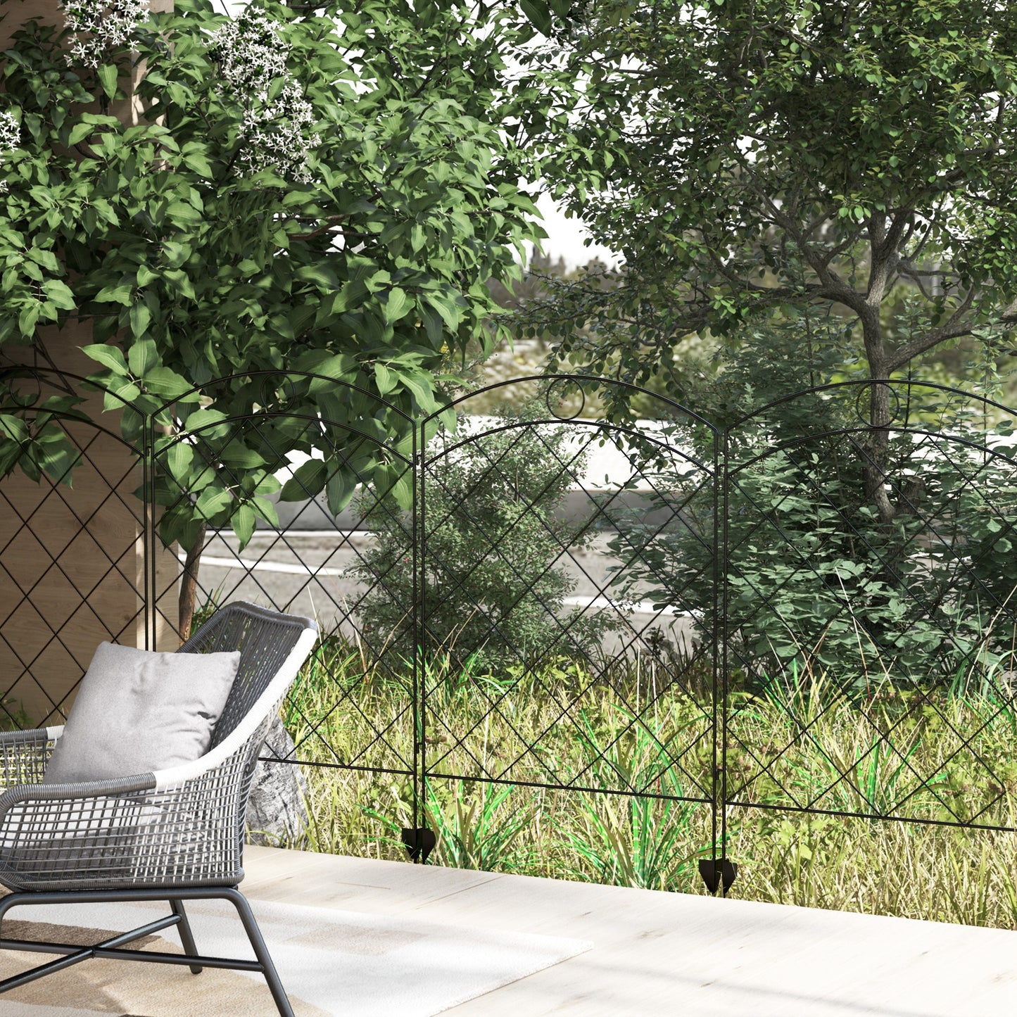 outsunny-steel-decorative-outdoor-picket-fence-panels-set-of-4-black