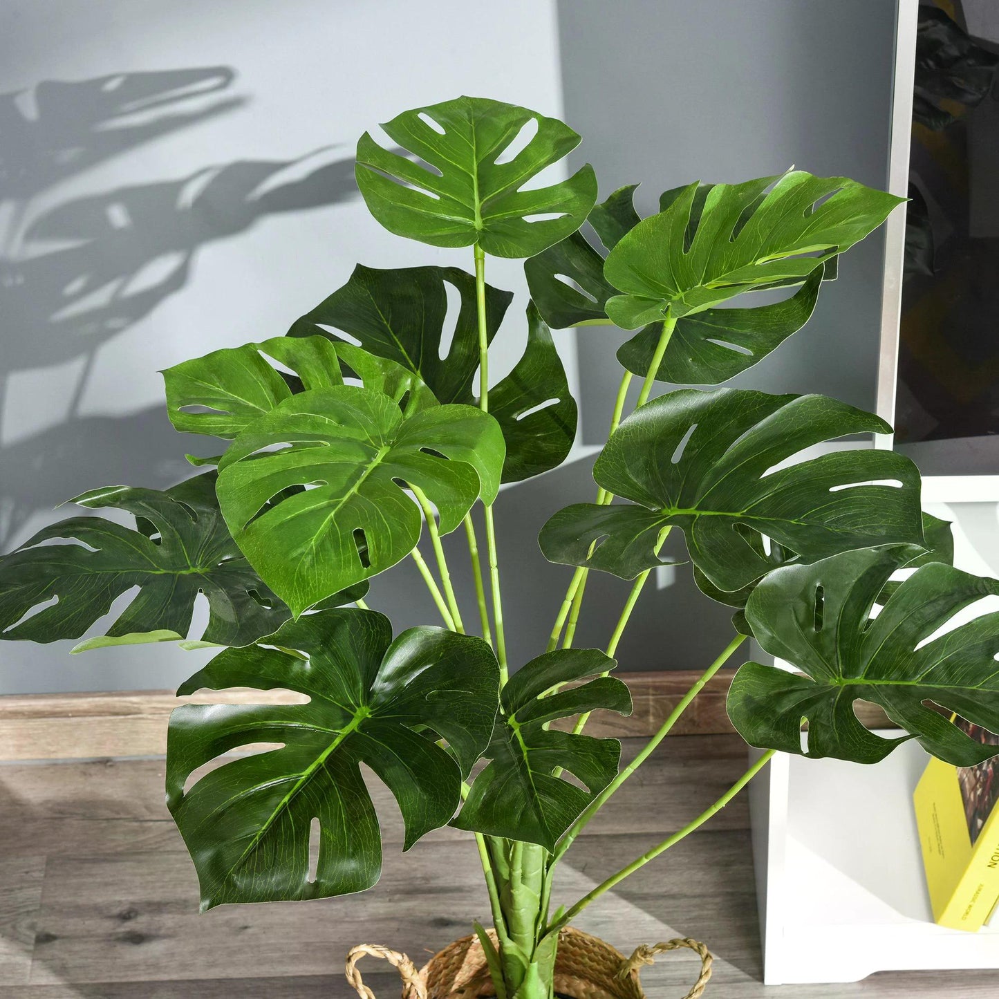 outsunny-85cm-2-8ft-artificial-monstera-tree-decorative-cheese-plant-13-leaves-with-nursery-pot-fake-tropical-palm-tree-for-indoor-outdoor-decor