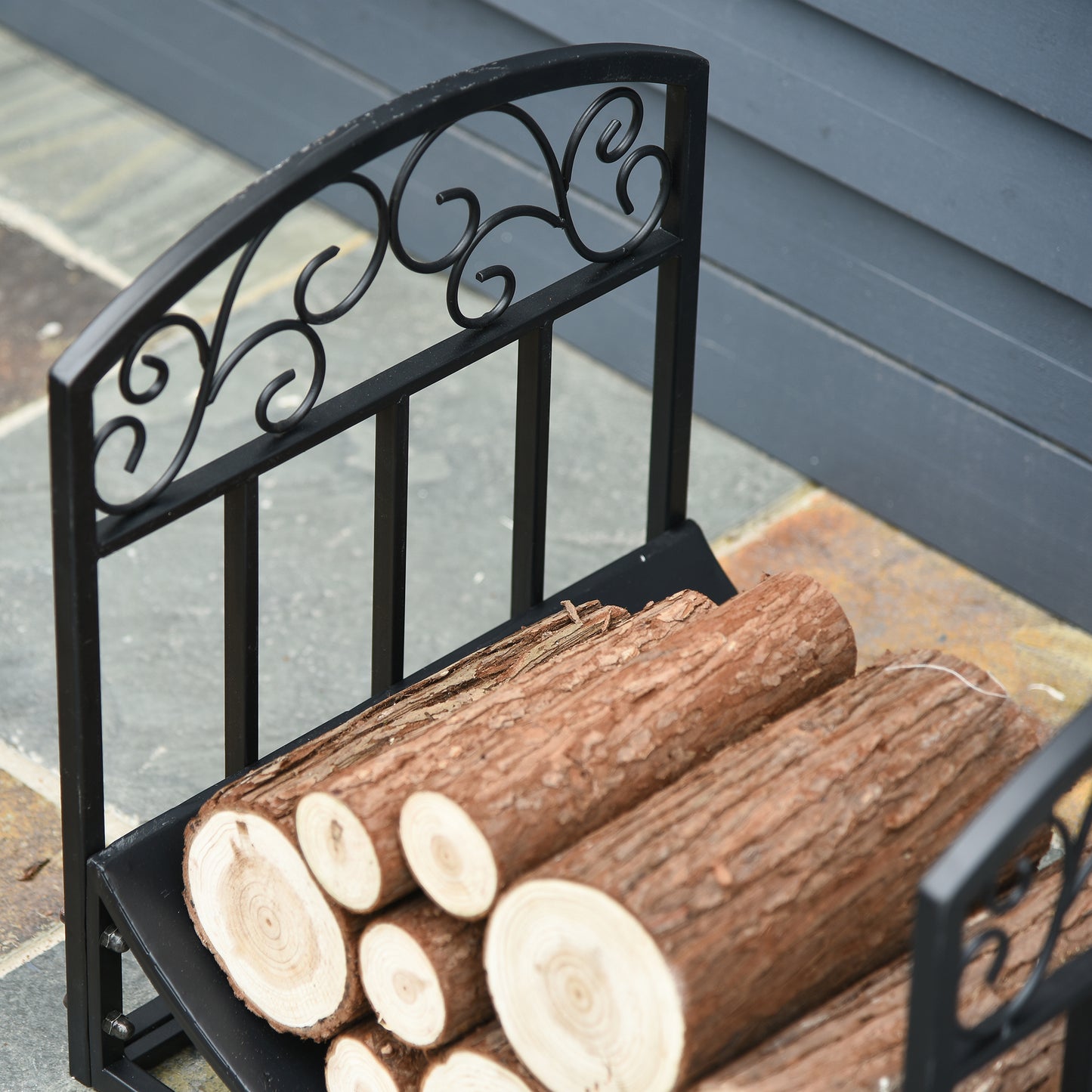 outsunny-wrought-iron-inner-arced-wood-log-holder-indoor-outdoor-storage-shelf-w-elegant-scrolls-rust-resistant-stacker-black