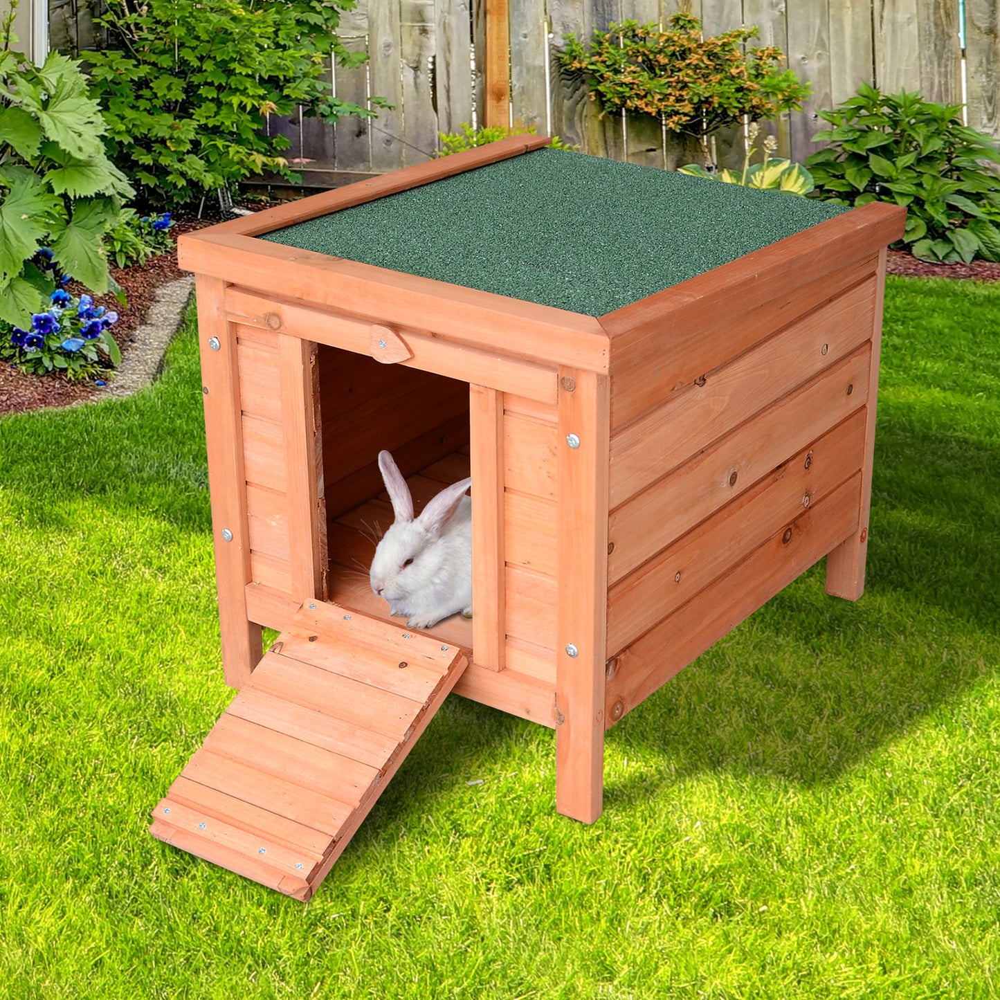 PawHut 20" Wooden Rabbit Hutch-Fir Wood