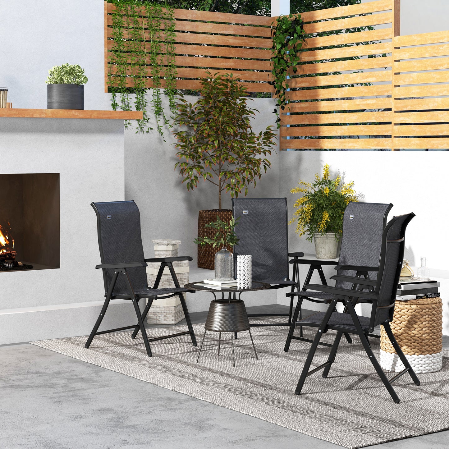 outsunny-4-pcs-outdoor-rattan-folding-chair-set-with-7-levels-adjustable-backrest-for-patio-lawn