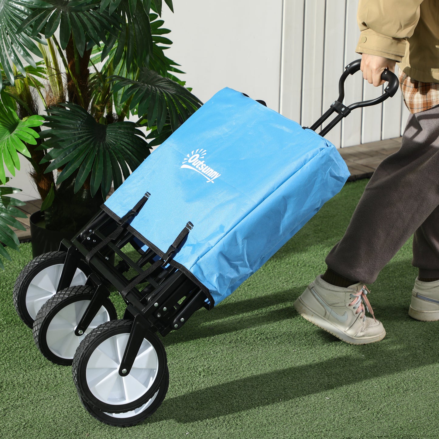 outsunny-garden-trolley-cart-folding-cargo-wagon-trailer-trolley-for-beach-garden-use-with-telescopic-handle-blue