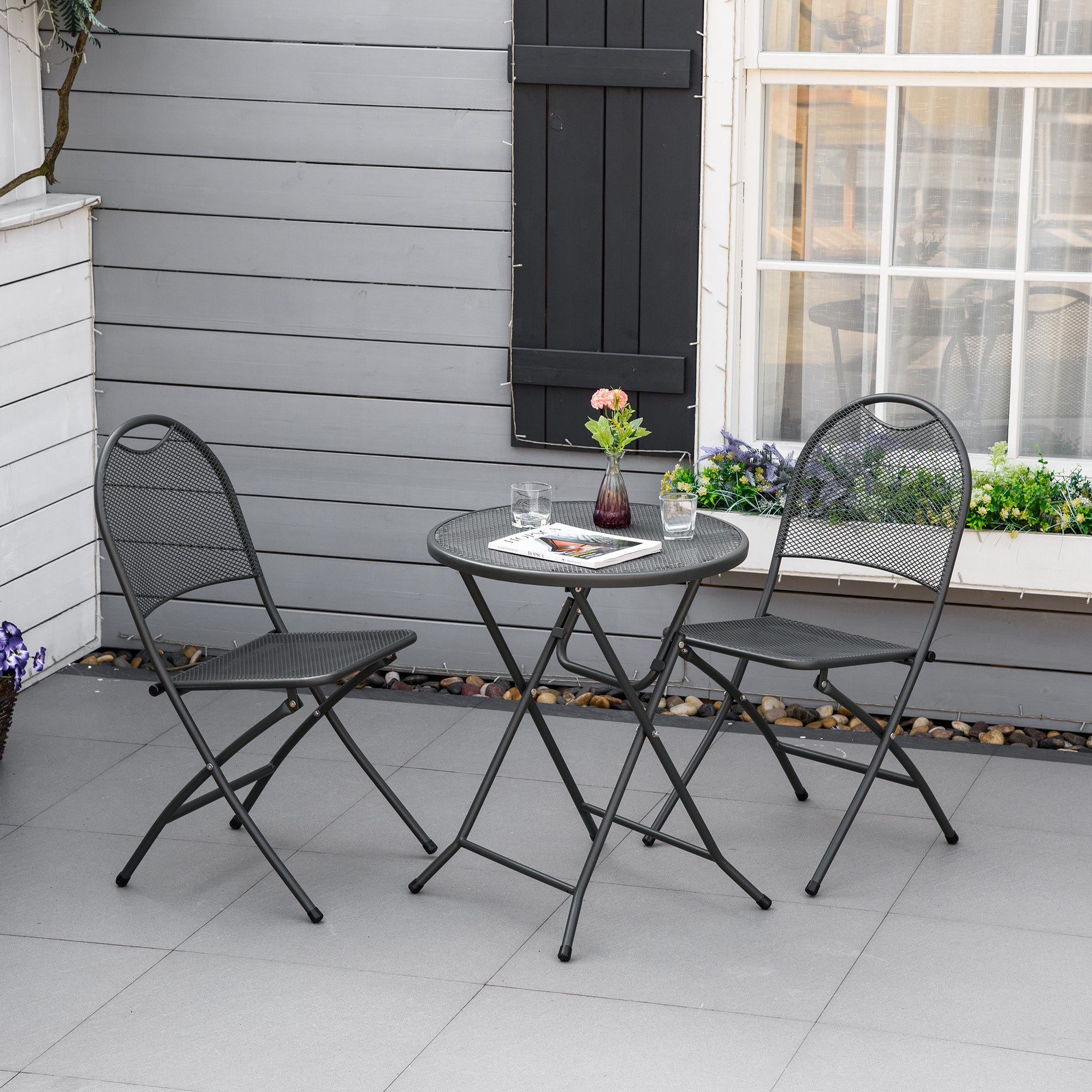 Outsunny 3 Piece Folding Bistro Set Metal Mesh Black GardenArch Outsunny 3 Piece Folding Bistro Set Metal Mesh Black GardenArch