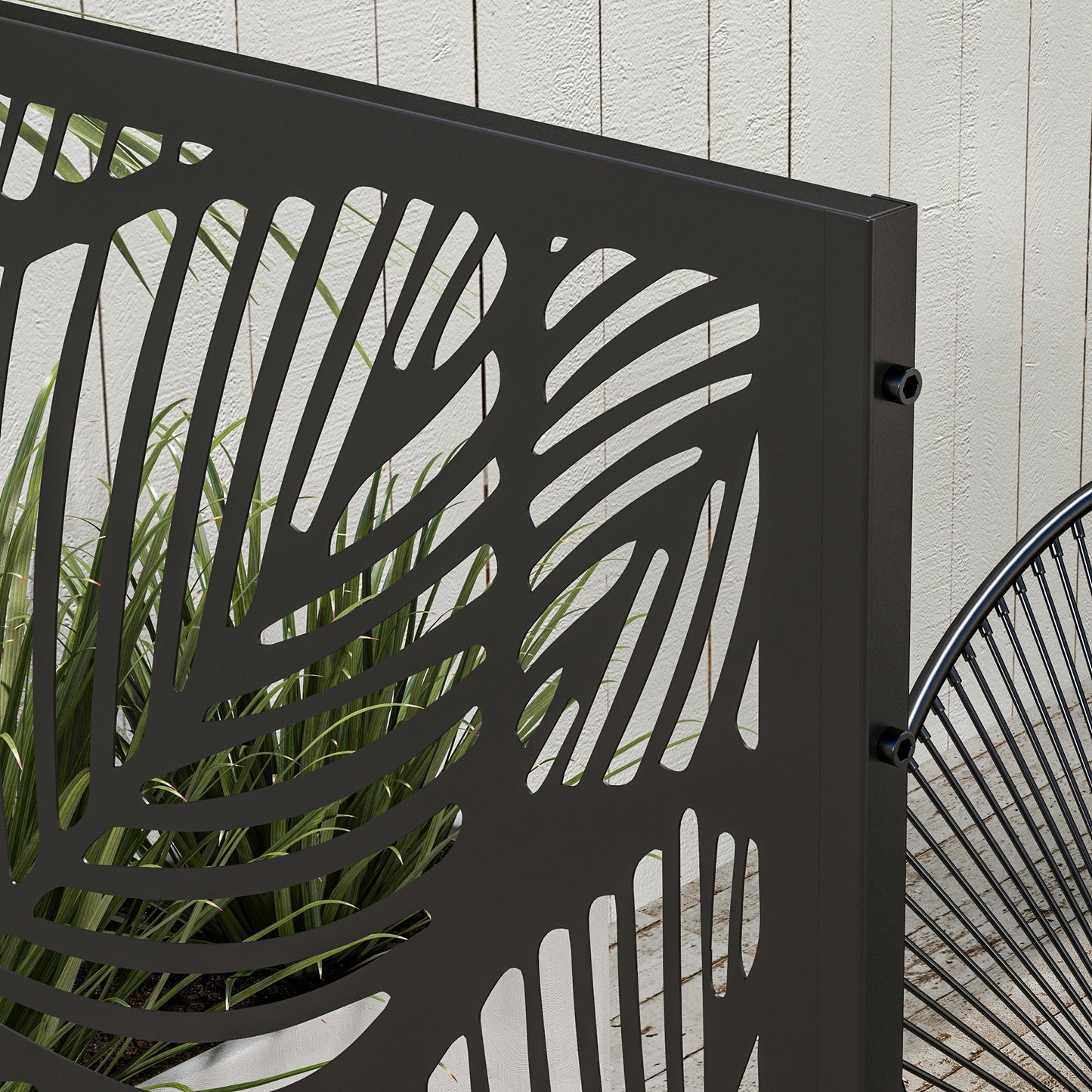 outsunny-metal-decorative-privacy-screen-outdoor-divider-black-leaf