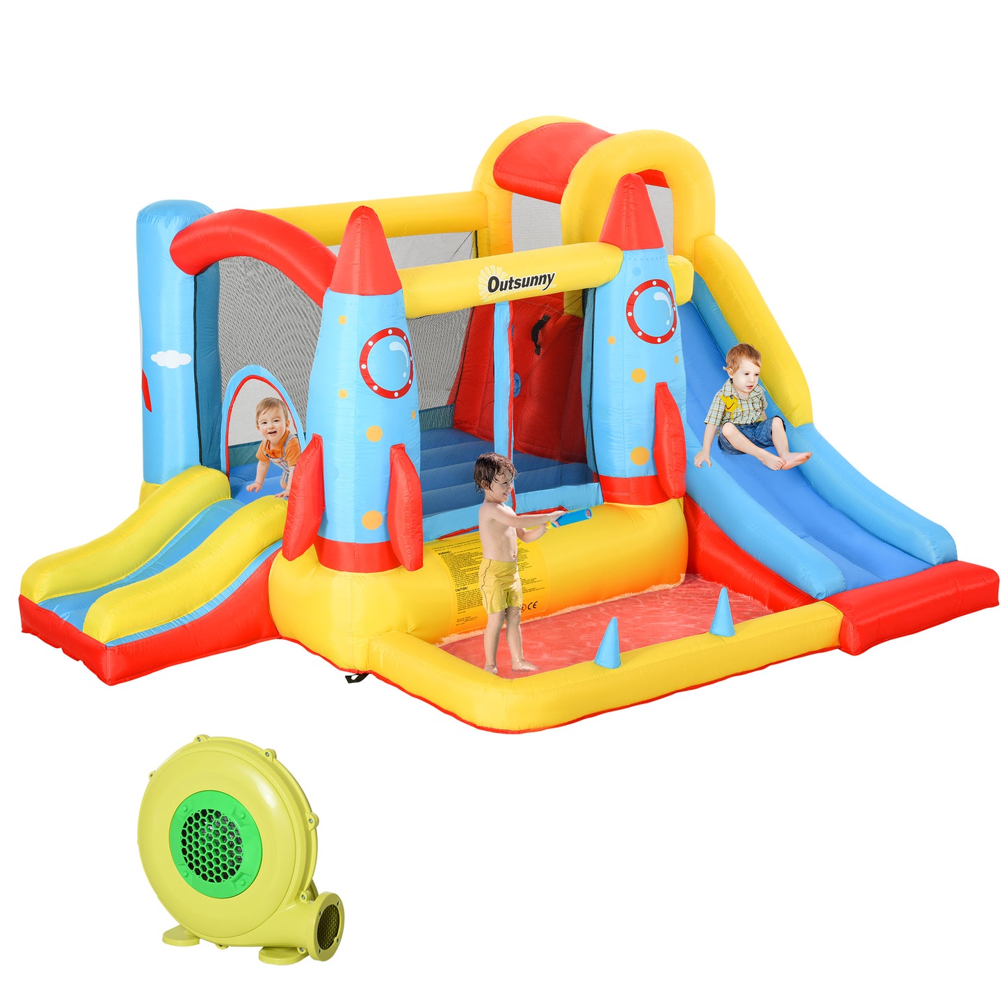 outsunny-kids-bounce-castle-house-inflatable-trampoline-slide-water-pool-3-in-1-with-blower-for-kids-age-3-10-rocket-design-3-3-x-2-65-x-1-85m