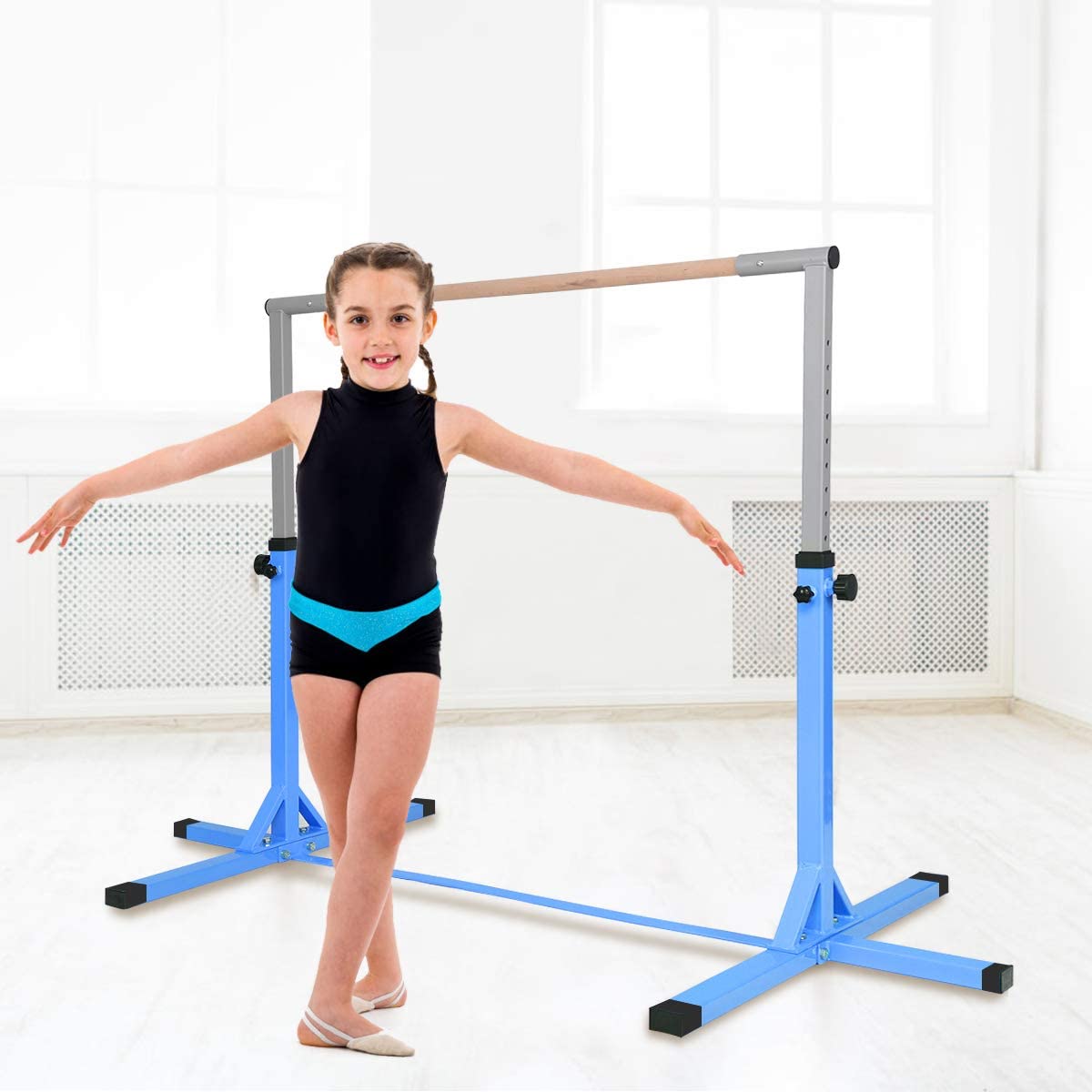 Children's Height Adjustable Gymnastics Training Bar, 90-150cm-Blue