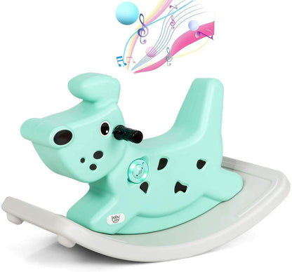 Kids Rocking Horse, Toddler Ride On Toy with Grip Handles, Music, and Lights-Green