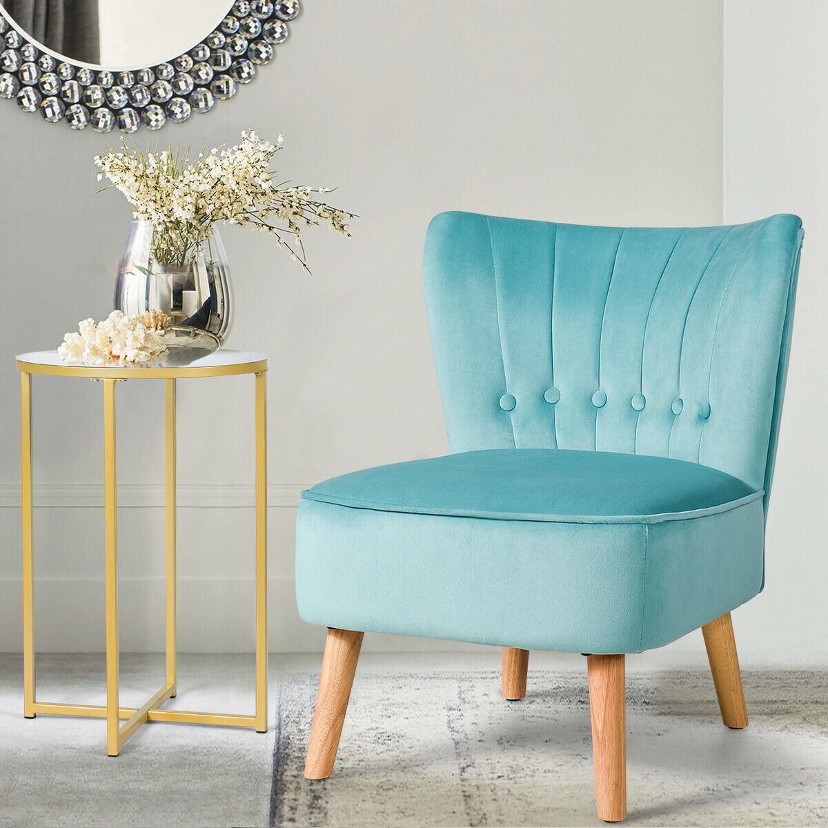 Soft Velvet Accent Chair with Oyster Shaped Back-Green