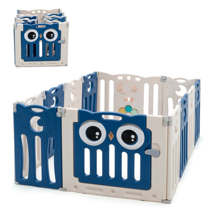 12 Panel Foldable Baby Playpen-Blue