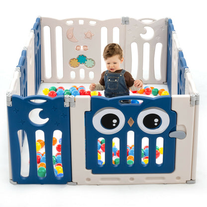 12 Panel Foldable Baby Playpen-Blue