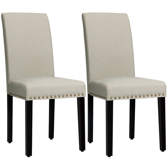 Set of 2 Upholstered Dining Chairs with Rubber Wood Legs-Beige