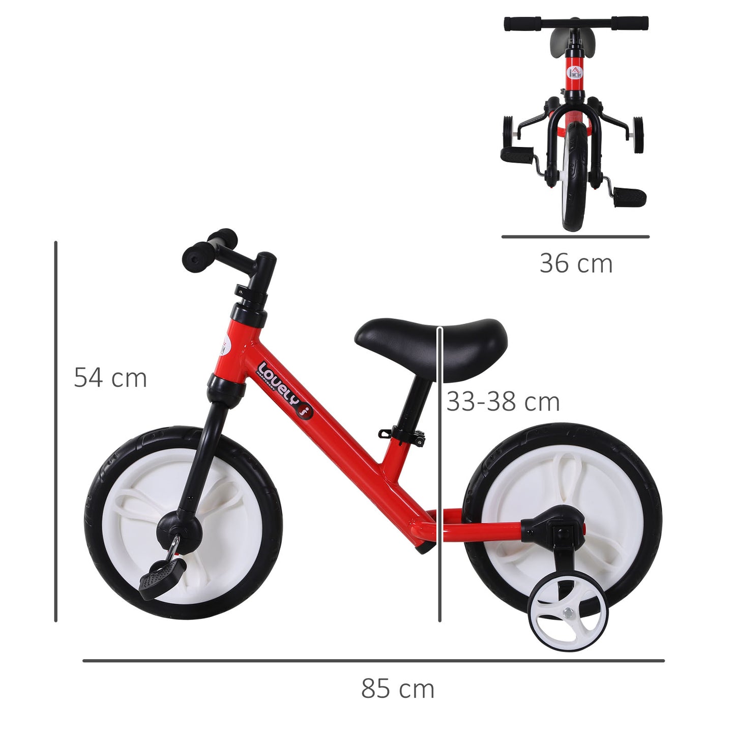 HOMCOM PP Toddlers Removable Stabiliser Balance Bike Red
