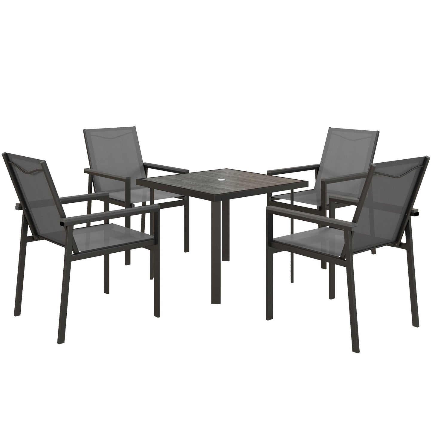 Outsunny Five-Piece Metal Dining Set, with Glass-Top Table - Grey