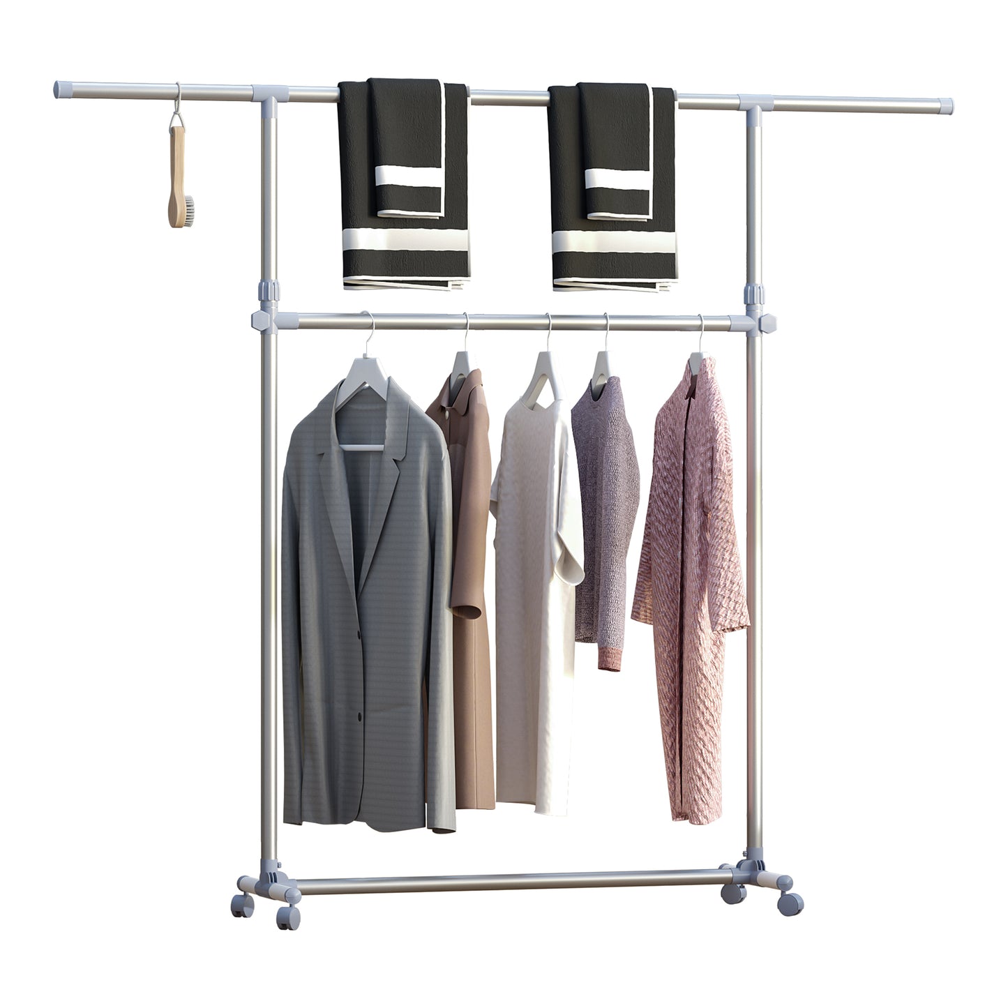 HOMCOM Heavy Duty Clothes Hanger Garment Rail Hanging Display Stand Rack w/ Wheels Adjustable