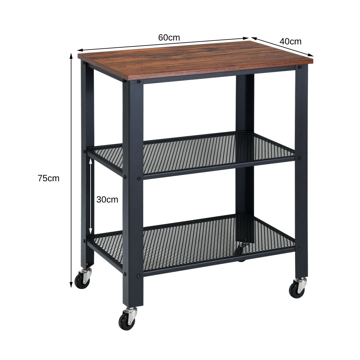 3-Tier Kitchen Rolling Utility Cart Serving Cart with Wheels-Black