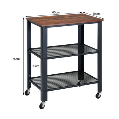 3-Tier Kitchen Rolling Utility Cart Serving Cart with Wheels-Black