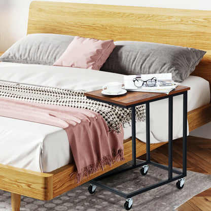 C-Shaped Side Table Coffee Laptop Holder Furniture with Wheels-Black