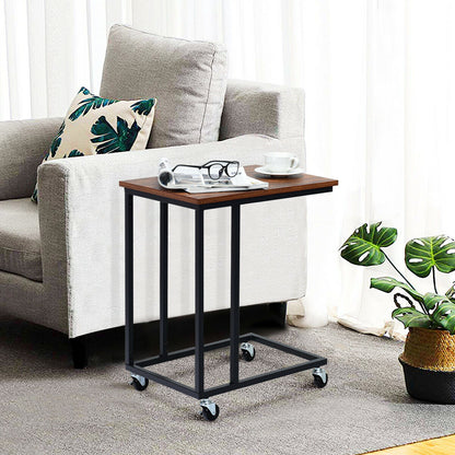 C-Shaped Side Table Coffee Laptop Holder Furniture with Wheels-Black