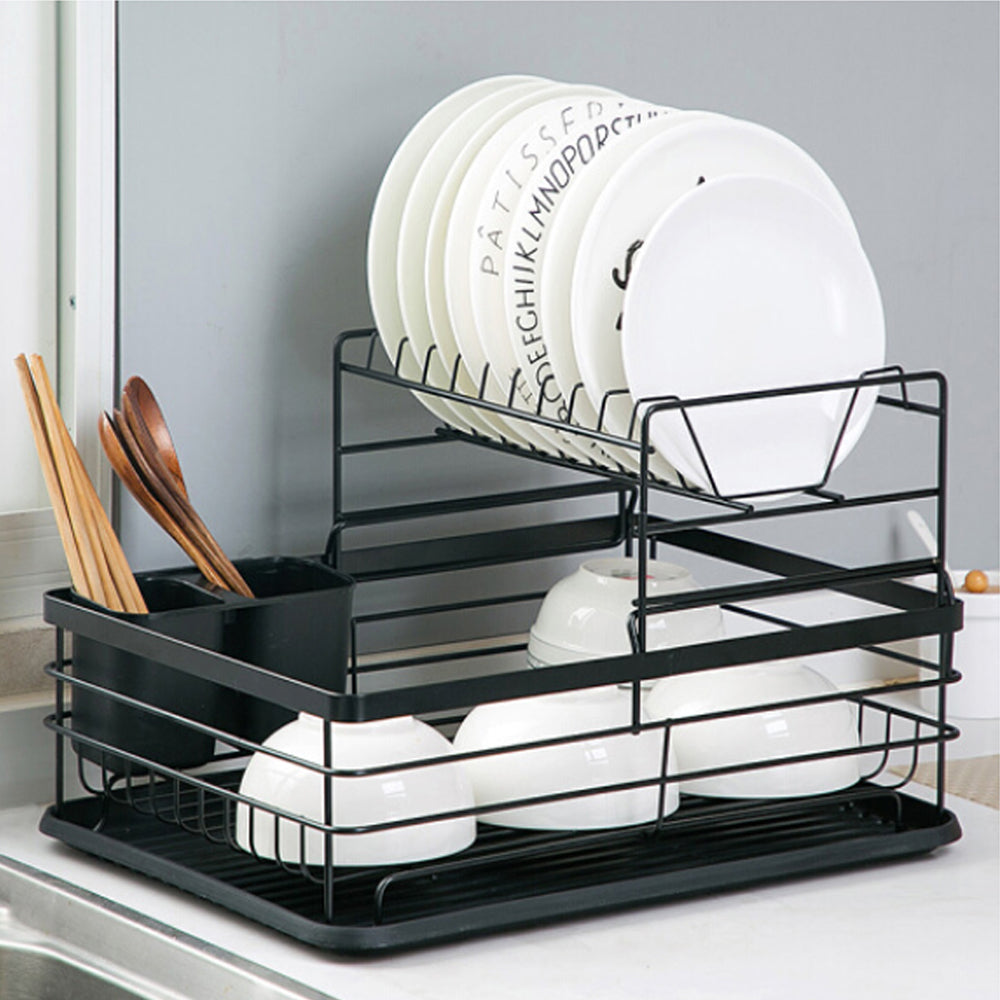 2-Tier Metal Kitchen Dish Drainer Rack