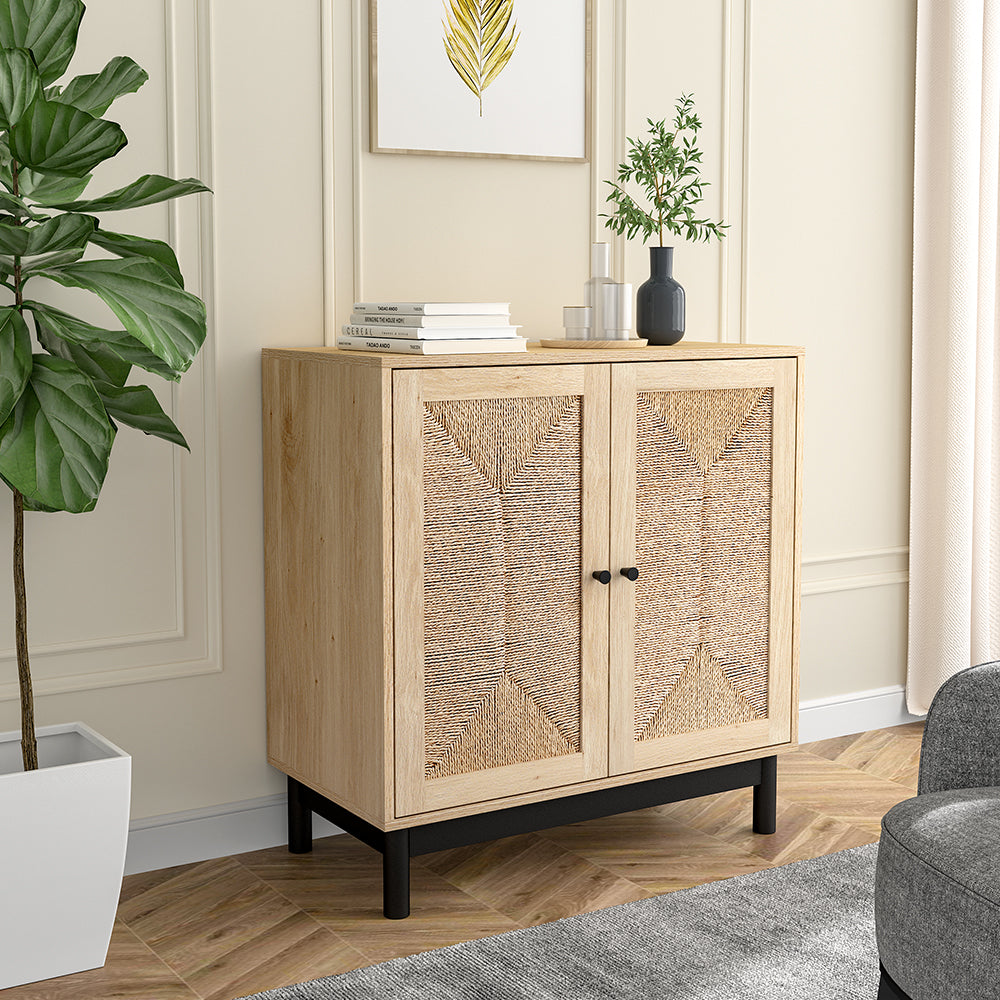 Wooden Sideboard with Woven Doors