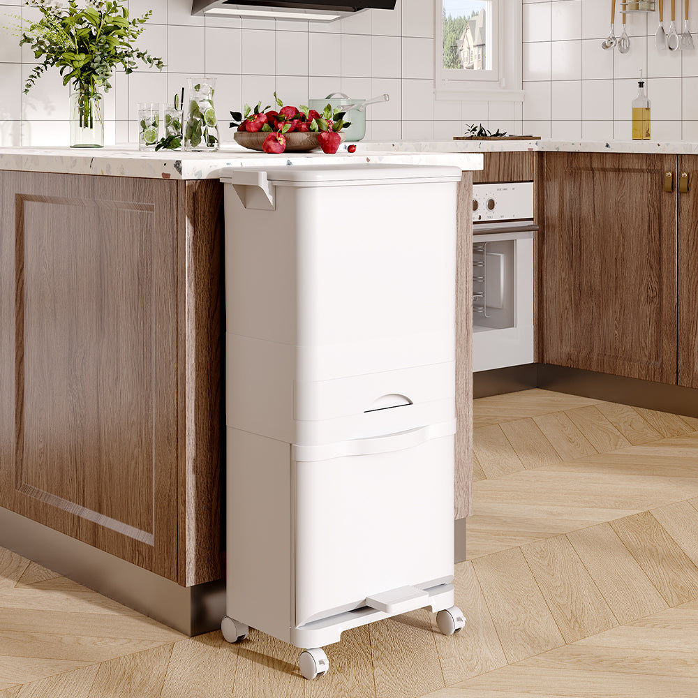 Dry Wet Waste Recycling Pedal Classified Bin Kitchen Storage Trolley Cart