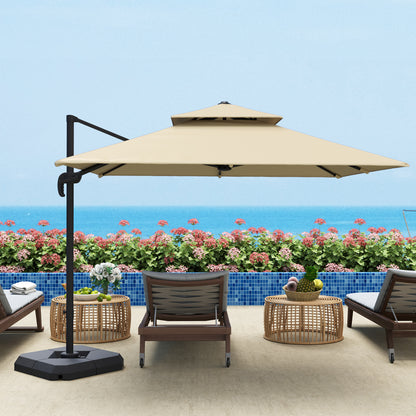Outsunny 2.7 x 2.7(m) Cantilever Parasol with Aluminium Frame, Crank and Tilt, 360-Degree Rotation, Double Top Garden Umbrella with Base and Cover, Khaki