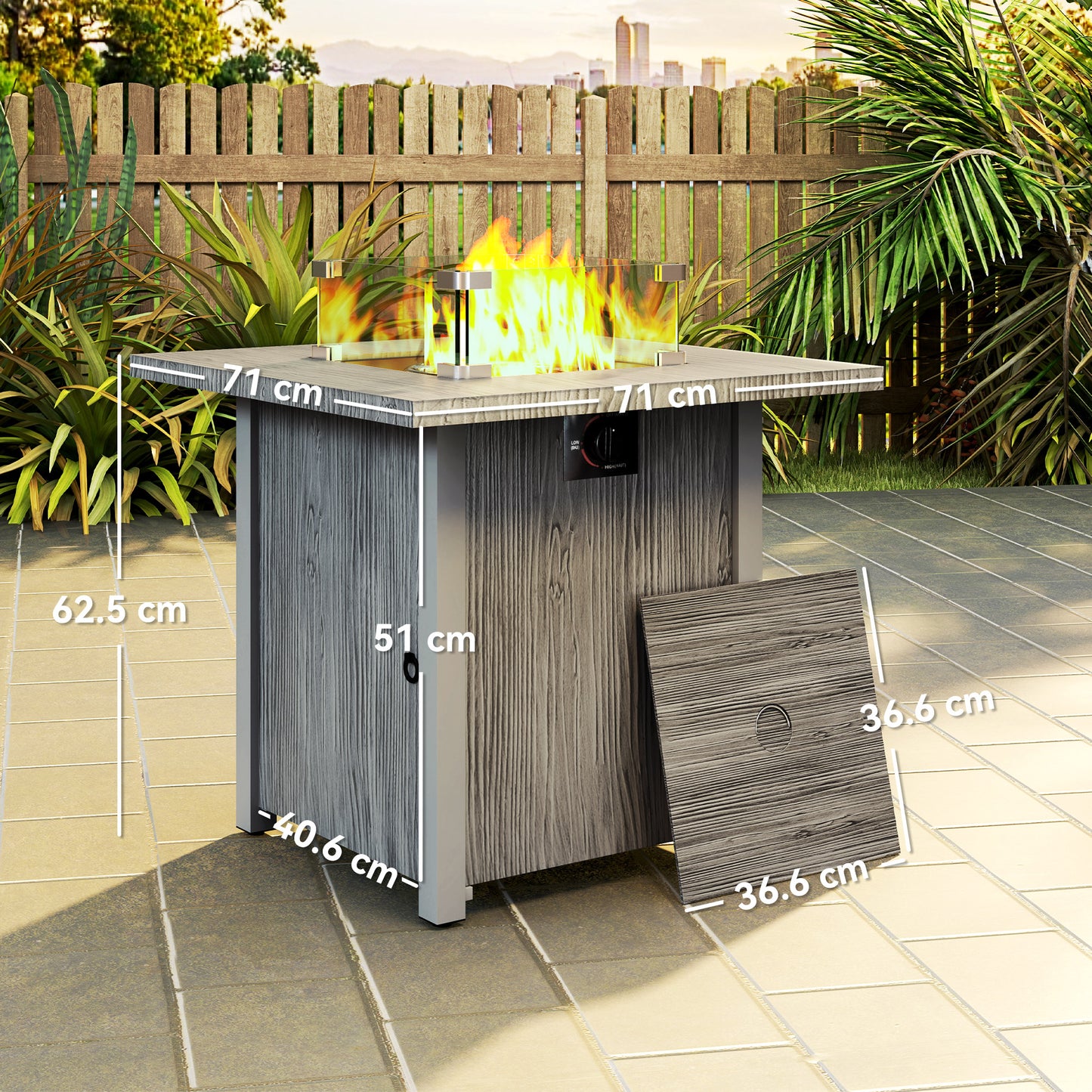 Outsunny 50,000 BTU Gas Fire Pit Table, with Cover - Dark Grey