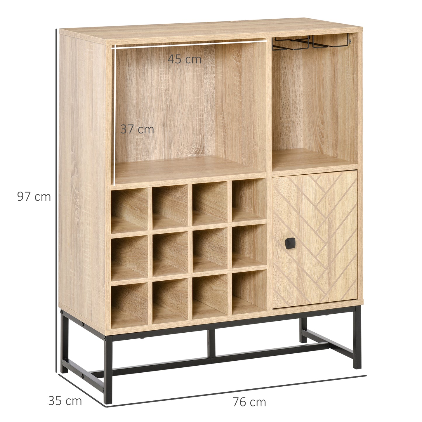 HOMCOM Wine Rack for 12 Bottles, Freestanding Wine Rack Sideboard Serving Bar with Glass Holders, Brown
