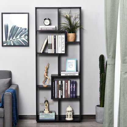 HOMCOM 8-Tier Freestanding Bookcase w/ Melamine Surface Anti-Tipping Foot Pads Home Display Storage Grid Stand Modern Style - Black