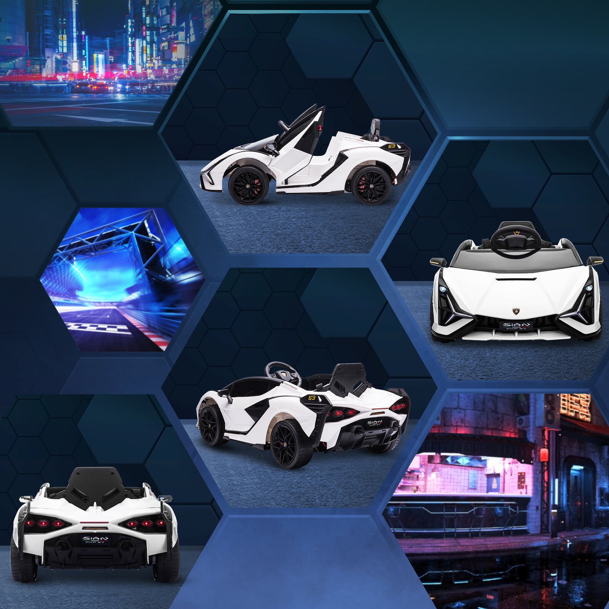 HOMCOM Compatible 12V Battery-powered Kids Electric Ride On Car Lamborghini SIAN Toy with Parental Remote Control Lights MP3 for 3-5 Years Old White