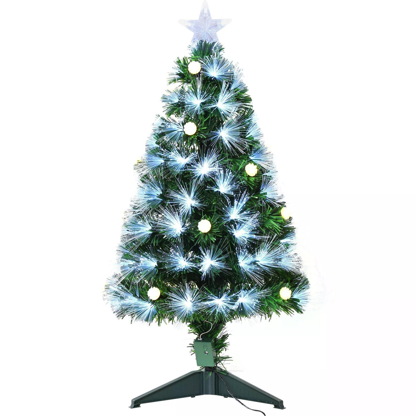 HOMCOM 3ft White Pre Lit Christmas Tree w/ 90 LEDs Star Topper Tri-Base Full Bodied Seasonal Decoration Pre-Lit Home
