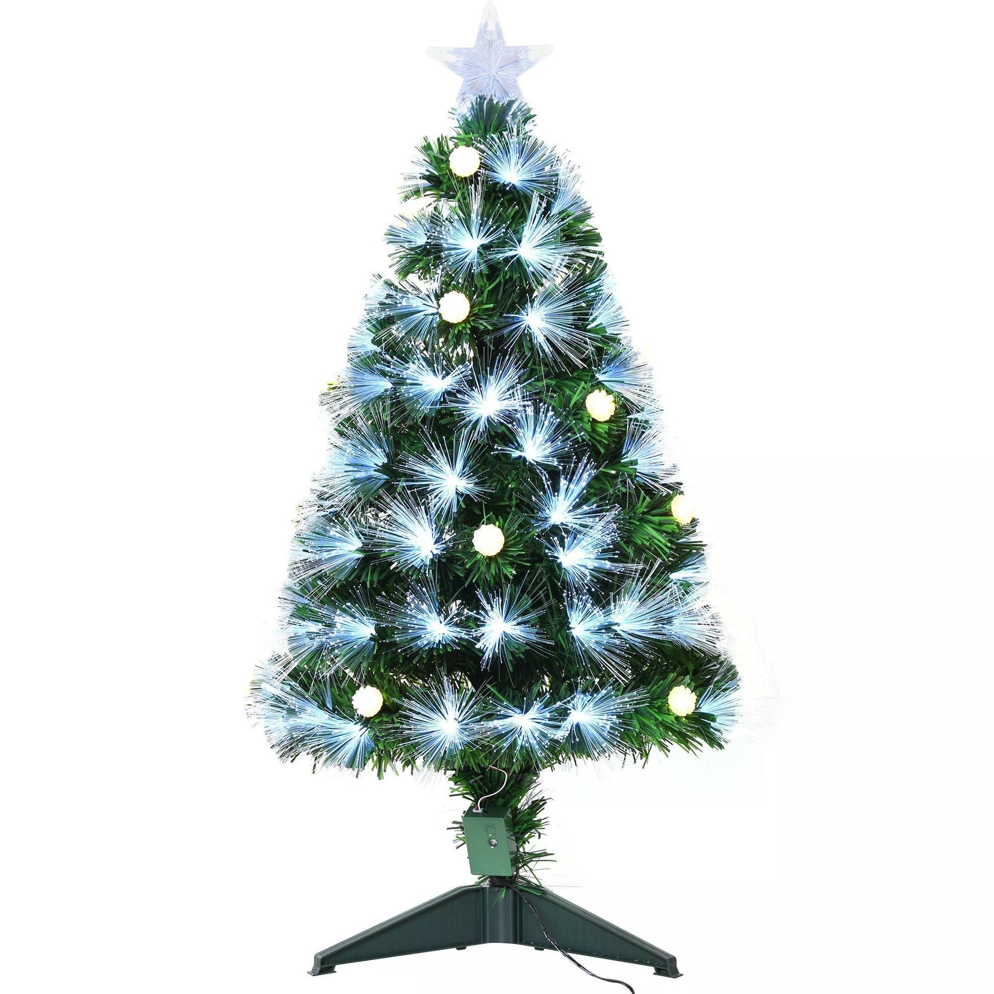 HOMCOM 3ft White Pre Lit Christmas Tree w/ 90 LEDs Star Topper Tri-Base Full Bodied Seasonal Decoration Pre-Lit Home