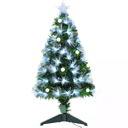 HOMCOM 3ft White Pre Lit Christmas Tree w/ 90 LEDs Star Topper Tri-Base Full Bodied Seasonal Decoration Pre-Lit Home