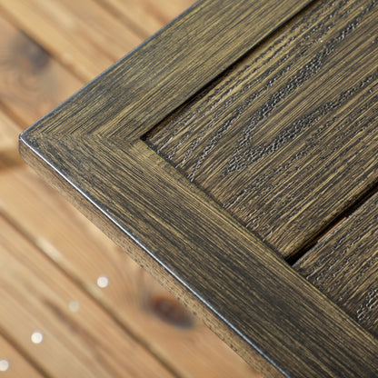 Outsunny Six-Seater Steel Garden Table, with ?41mm Parasol Hole - Wood-Effect