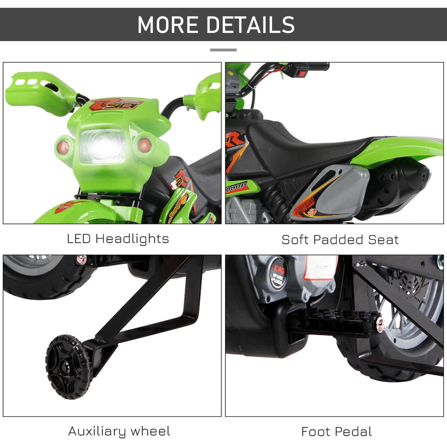 HOMCOM Kids Electric Motorbike Child Ride on Motorcycle 6V Battery Scooter (Green)