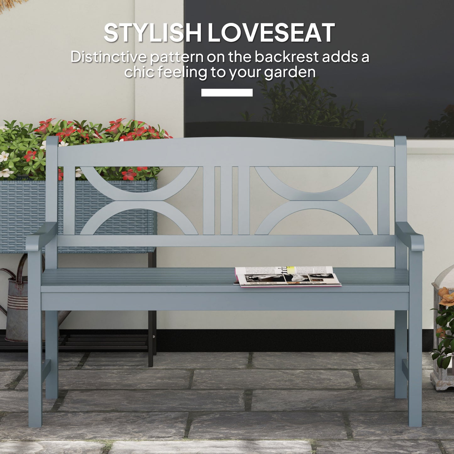 Outsunny 2-Seater Wooden Garden Bench Outdoor Patio Loveseat for Porch, Grey