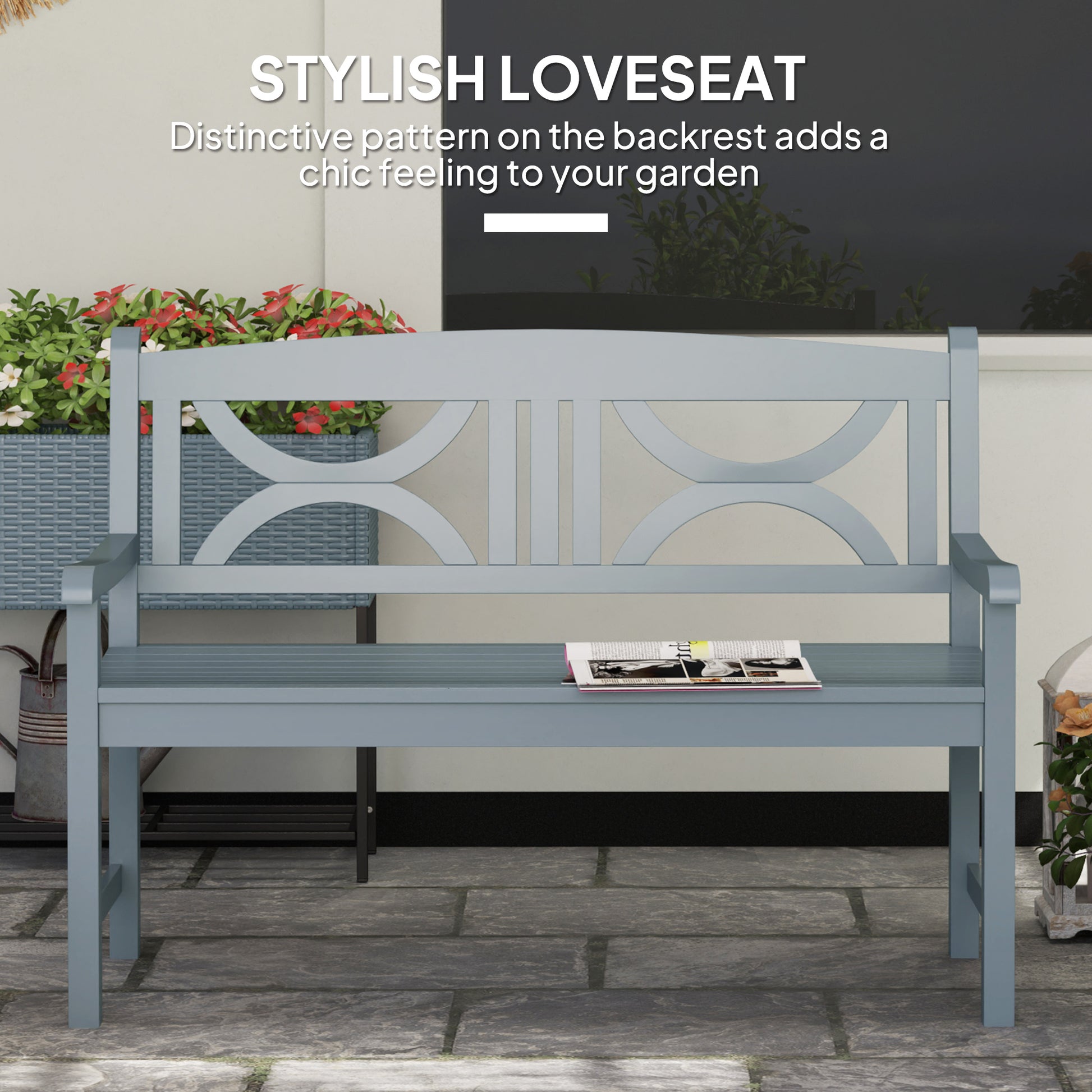Outsunny 2-Seater Wooden Garden Bench Outdoor Patio Loveseat for Porch, Grey