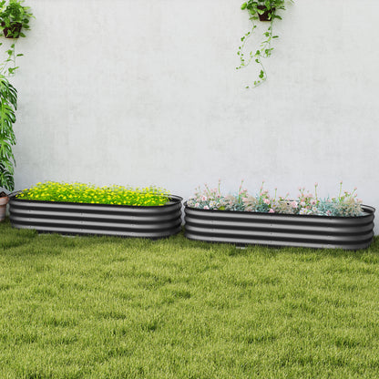 Outsunny Galvanised Raised Garden Bed, Metal Planter Box with Safety Edging, for Flowers, Herbs, Succulents, Pack of 2, Dark Grey
