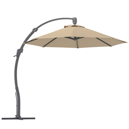 Outsunny 3(m) Garden Cantilever Parasol, Round Overhanging Umbrella with Crank Handle, Cross Base, Aluminium Frame and 360° Rotation, Banana Patio Umbrella for Outdoor Sun Shade, Khaki