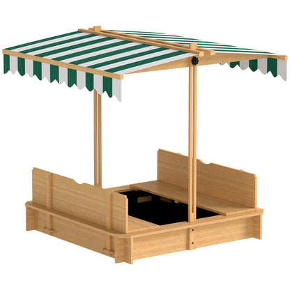 Outsunny Wooden Sandpit with Adjustable Canopy Light Brown