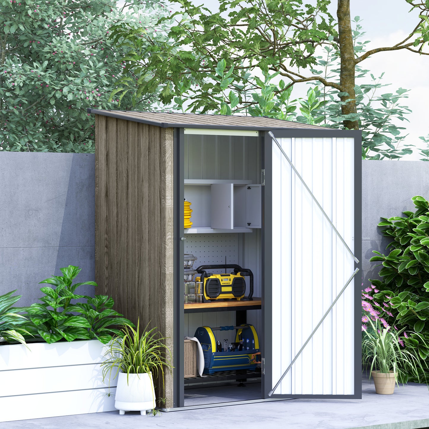 Outsunny 5ft x 3ft Metal Garden Storage Shed, Outdoor Tool Shed with Sloped Roof, Lockable Door for Tools, Equipment, Light Grey