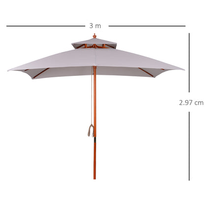 Outsunny 3 m Square Canopy Parasol - Grey