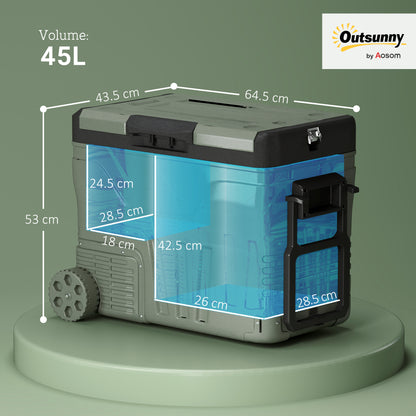 Outsunny 45L Car Fridge Freezer Dual Zone, Portable Camping Fridge 12V/24V DC & 100-240V AC, Electric Cool Box -20?-20? with Wheels and LED Light, for Travel, RV, Road Trip, Picnic