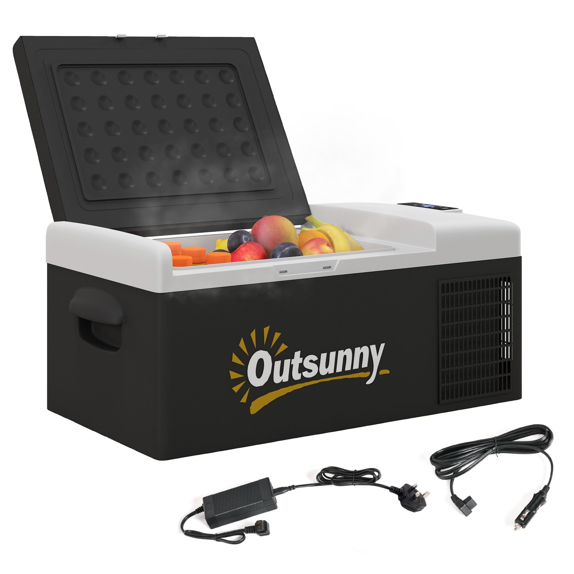 Outsunny 16L Portable Car Fridge, -20? to 10? Adjustable Temperature - Black/Grey