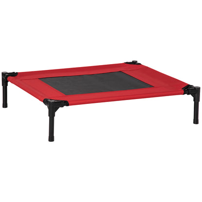 PawHut Raised Dog Bed Cat Elevated Lifted Portable Camping w/ Metal Frame Black and Red (Medium)