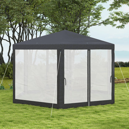 Outsunny 4M Hexagon Gazebo, Netting Party Tent, Patio Canopy Outdoor Event Shelter for Activities, Shade Resistant, Dark Grey