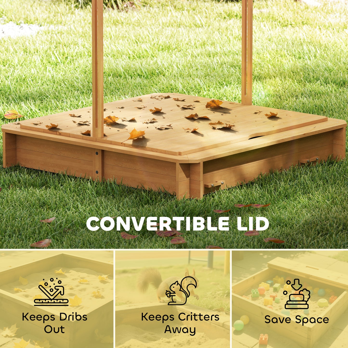Outsunny Wooden Sandpit with Adjustable Canopy Light Brown
