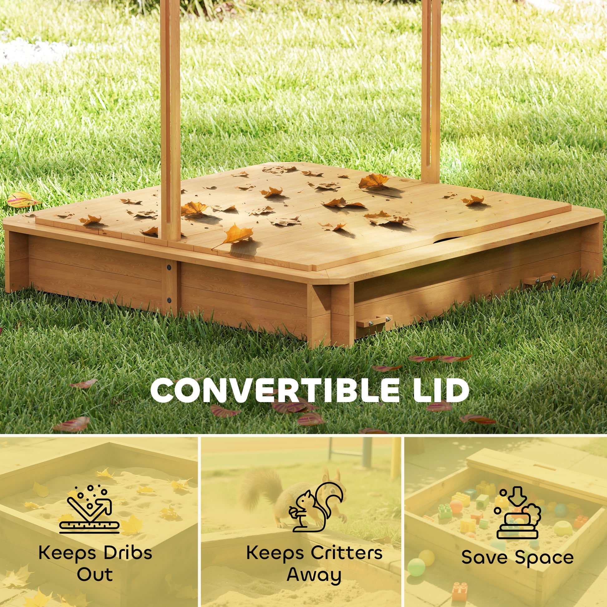 Outsunny Wooden Sandpit with Adjustable Canopy Light Brown